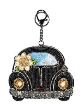 Mary Frances On the Road Hand-Beaded Mini Beatle Car Key Fab Card Bag Coin Purse